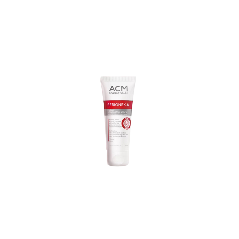 ACM Sébionex.K Crème Kératorégulatrice 40ml flacon rouge et blanc avec bouchon clips