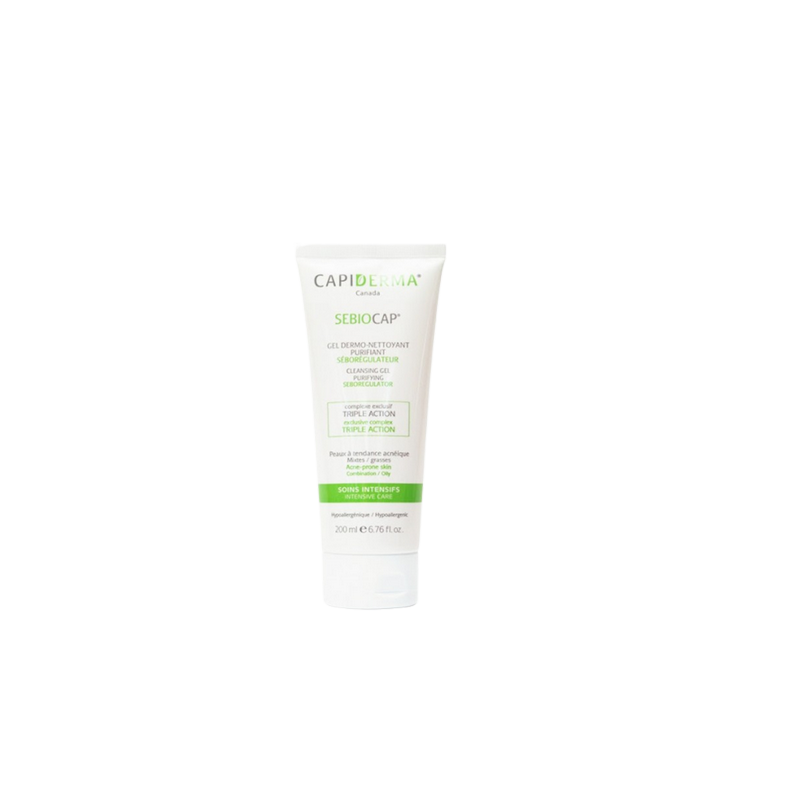 Capiderma Sebiocap Gel Nettoyant 200ml tube blanc souple avec bouchon clips