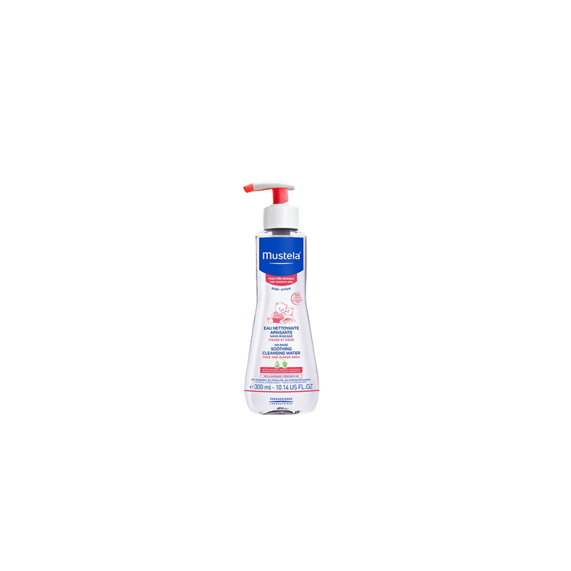 Mustela Eau Nettoyante Apaisante sans Rinçage 300ml flacon blanc avec système pompe