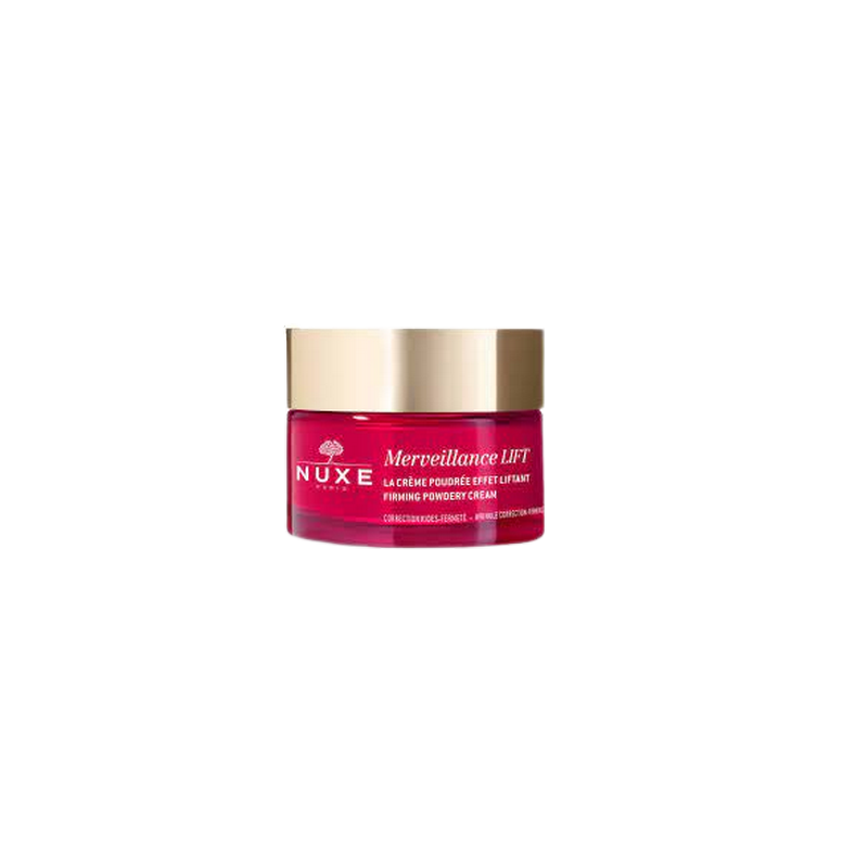 Nuxe-Creme-Poudree-Merveillance-Effet-Liftant-50Ml pot transparent avec bouchon métal or