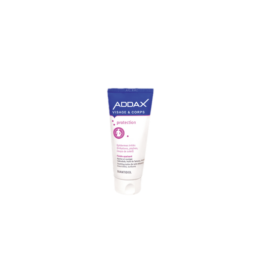 Addax Biantidol Visage et Corps Protection 100ml tube bleu et blanc avec bouchon vis