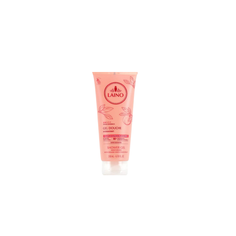Laino Gel Douche Bio Au Puple De Peche Blanche 200ml tube plastique avec bouchon clips